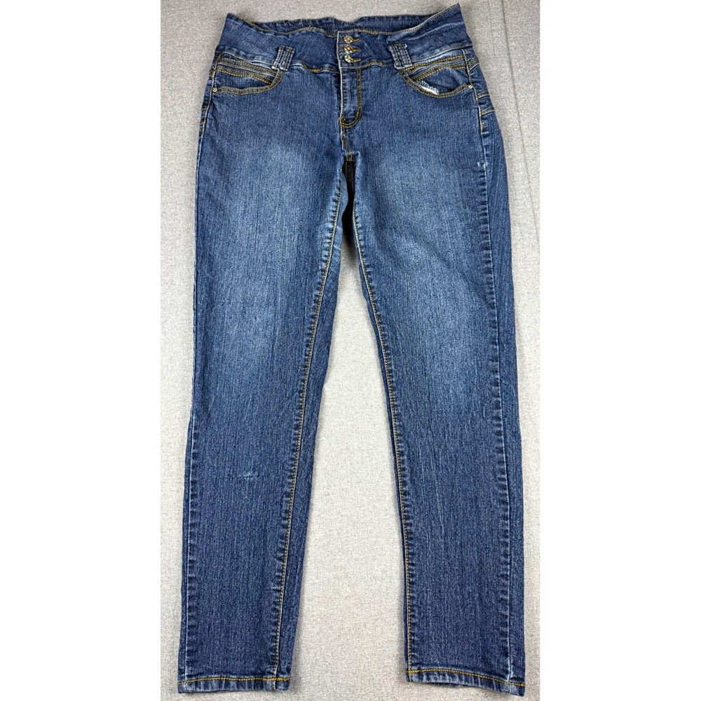 BE by Hailey Womens 16 Jeans High Rise 3 Button Stretch Straight Leg Blue Denim
